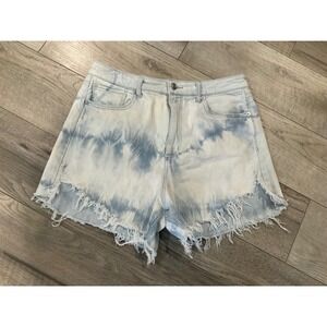 American Eagle Tie Dye Distressed Denim Shorts White Size 12 High Rise